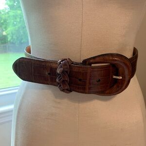 Vintage Brighton Brown Embossed Calfskin on Saddle Leather 42507 Size Small FLAW